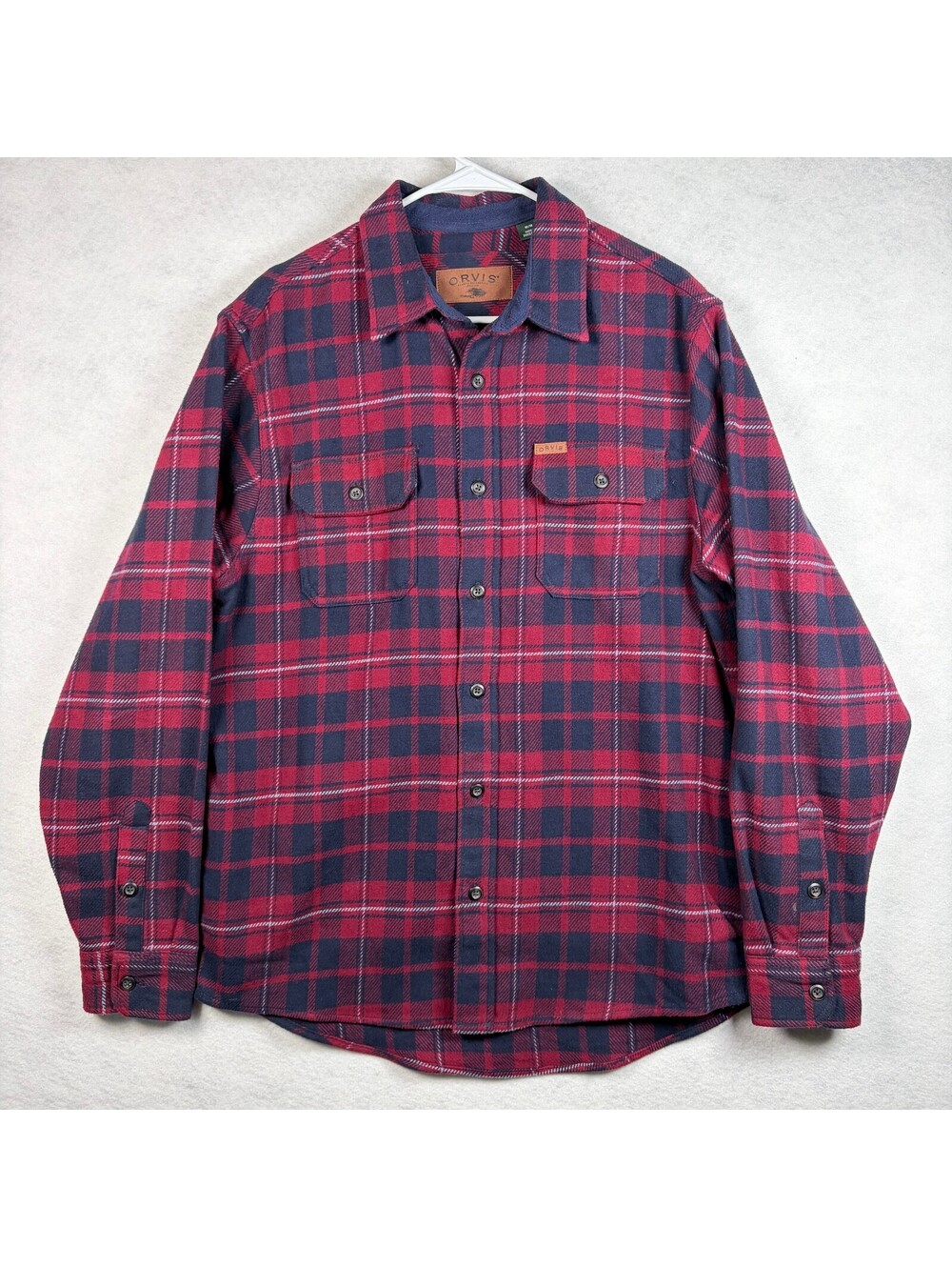 Orvis Classic Collection Red and Navy Plaid Button-Up Shirt Medium